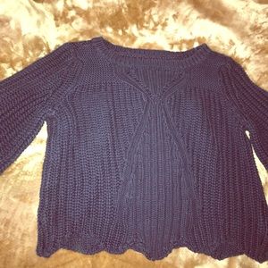 AEO Navy Cropped Scalloped Sweater